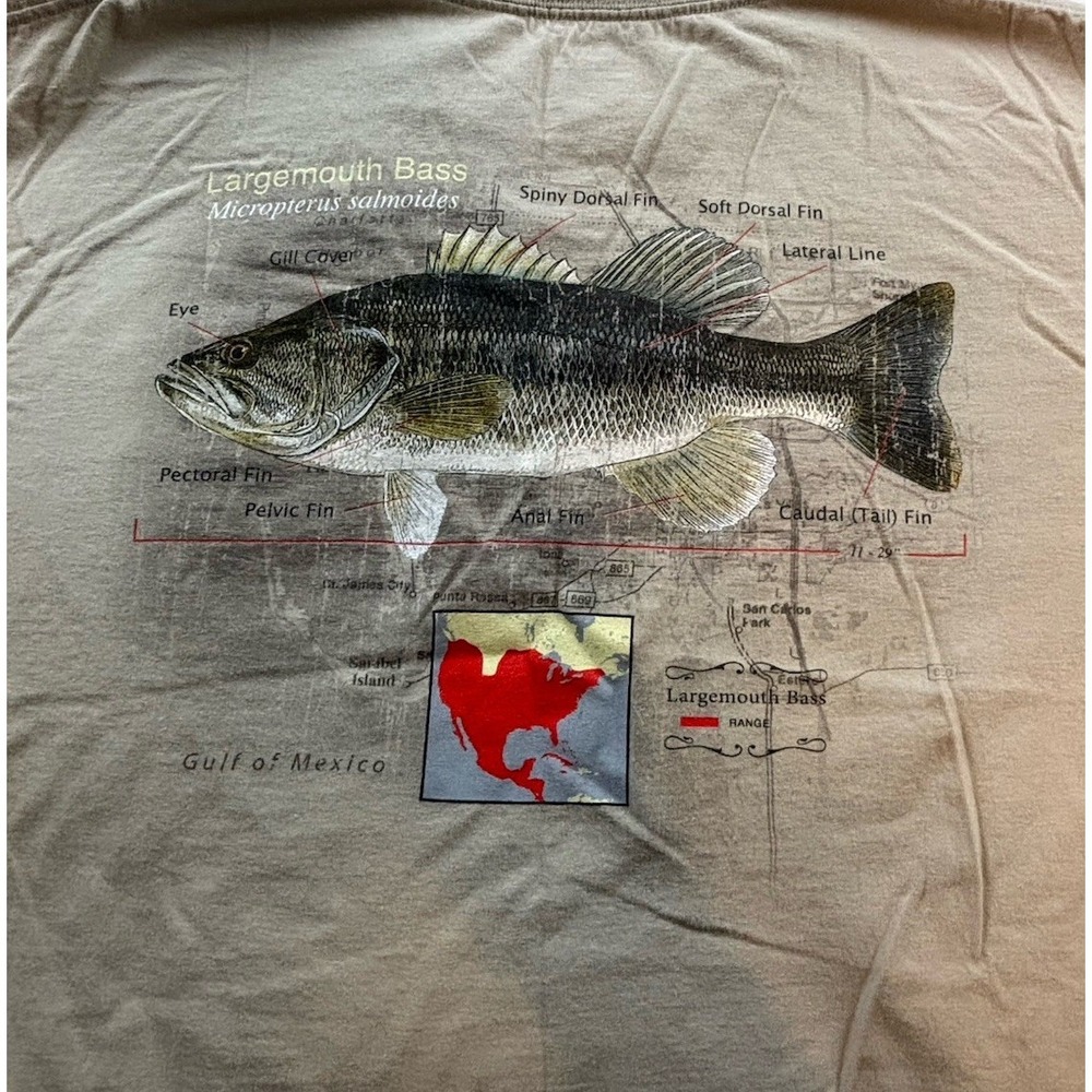 Reel Legends Shirt Mens XL Beige Short Sleeve Fish Graphic Outdoor Casual Adult